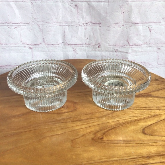 Vintage Indiana Glass Reflections Diamond Point Reversible Candle Holder Pair - Picture 1 of 9